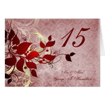 red leaves winter wedding table seating card