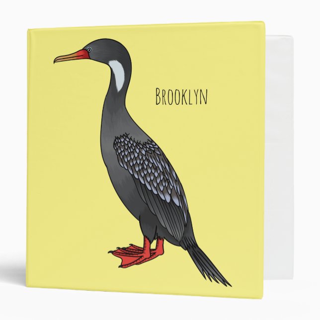 Red-legged cormorant bird cartoon illustration 3 ring binder (Front/Inside)