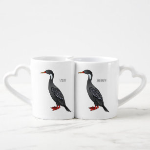 Red-legged cormorant bird cartoon illustration  coffee mug set