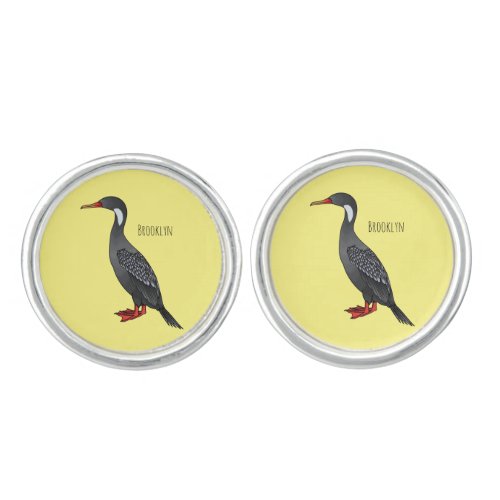 Red_legged cormorant bird cartoon illustration cufflinks