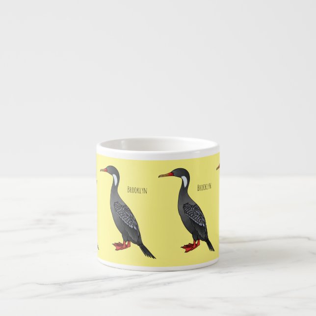 Red-legged cormorant bird cartoon illustration  espresso cup (Front)