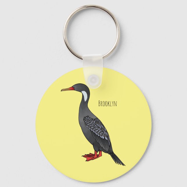 Red-legged cormorant bird cartoon illustration  keychain (Front)