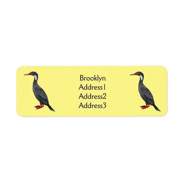 Red-legged cormorant bird cartoon illustration label (Front)