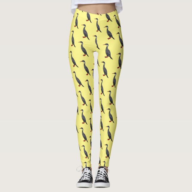 Red-legged cormorant bird cartoon illustration leggings (Front)