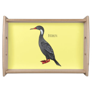 Red-legged cormorant bird cartoon illustration serving tray