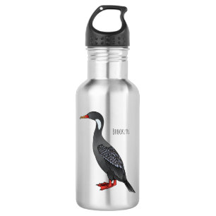 Red-legged cormorant bird cartoon illustration stainless steel water bottle