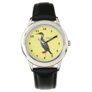 Red-legged cormorant bird cartoon illustration watch