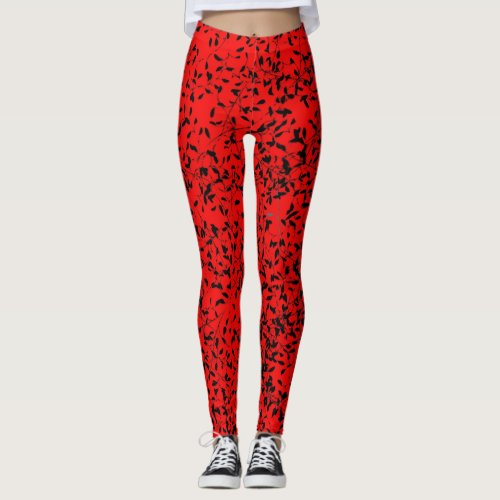 Red Leggings with Climbing Black Vines