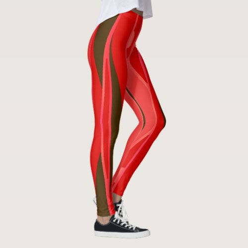 Red Leggings With Wavy Black Stripes