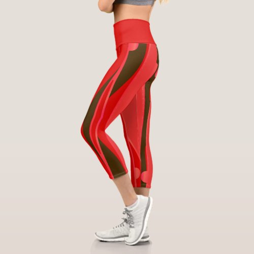 Red Leggings With Wavy Black Stripes
