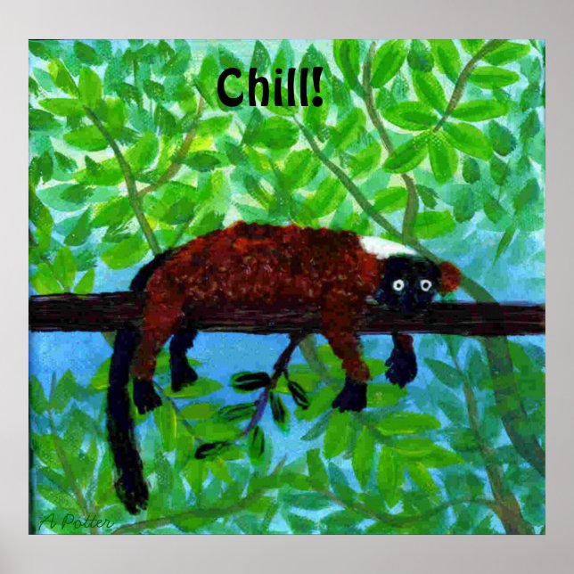 Red Lemur Animal Poster Chill! (Front)