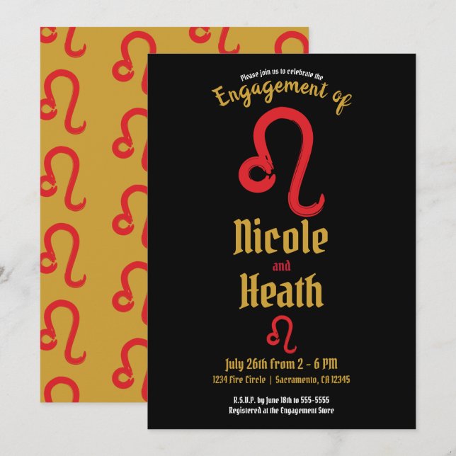 Red LEO Zodiac Astrology July August Engagement  Invitation (Front/Back)