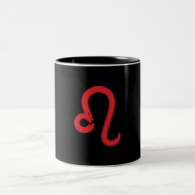 Red LEO Zodiac Sign July August Birthday Astrology Two-Tone Coffee Mug (Center)