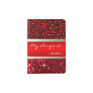 Red Leopard and Glittery Print Passport Holder