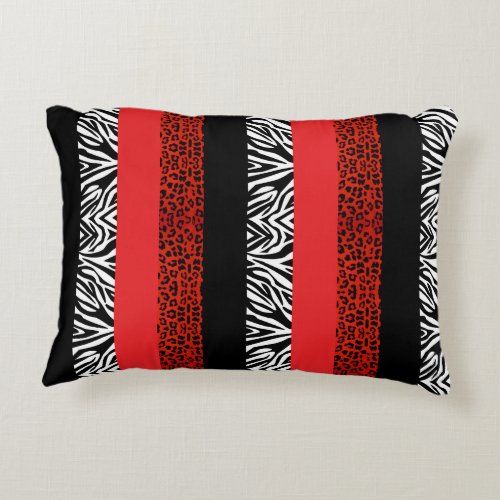 Red Leopard and Zebra Custom Animal Print Accent Pillow