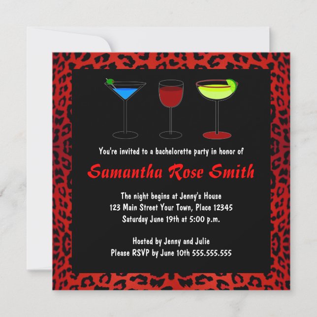 Red Leopard Animal Print Bachelorette Party Invite (Front)