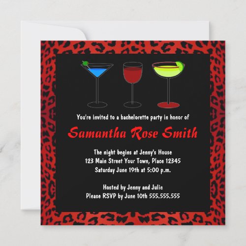 Red Leopard Animal Print Bachelorette Party Invite