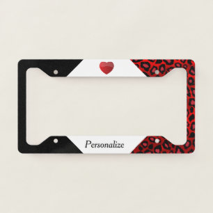 Red Leopard Animal Print - Heart License Plate Frame