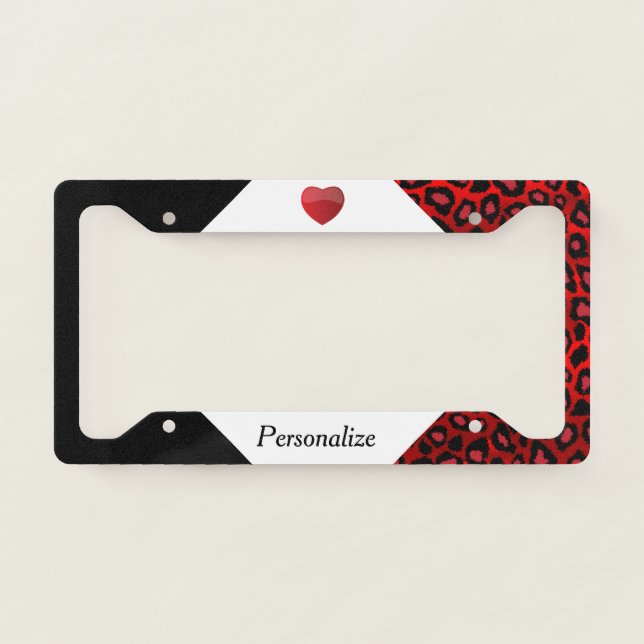 Red Leopard Animal Print - Heart License Plate Frame (Front)