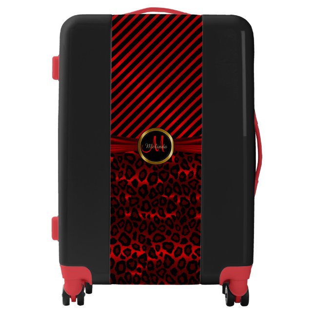 Red Leopard Animal Print - Monogram Luggage (Front)
