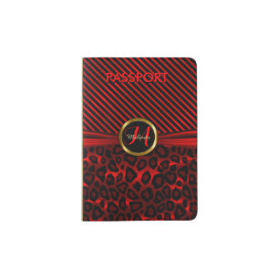 Red Leopard Animal Print - Monogram Passport Holder