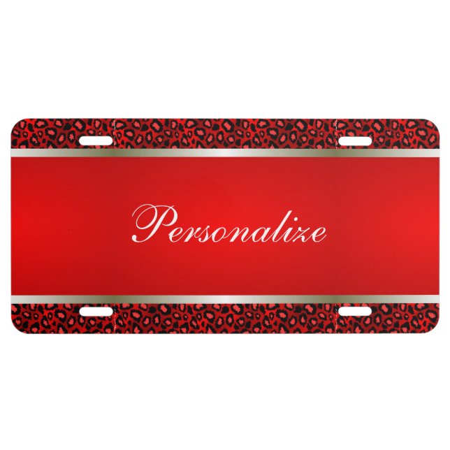 Red Leopard Animal Print | Personalize License Plate (Front)