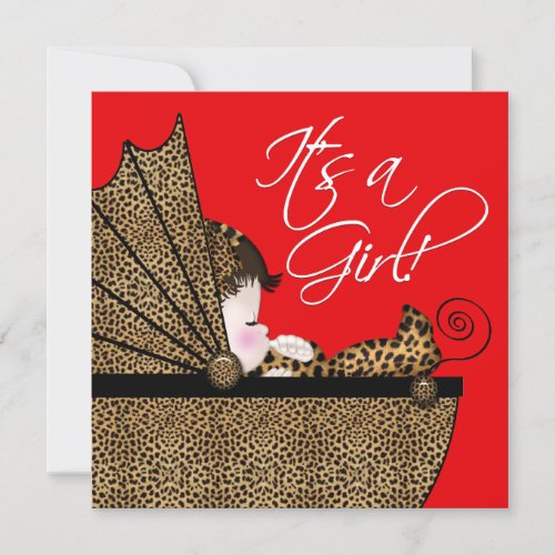 Red Leopard Baby Girl Shower Invitation