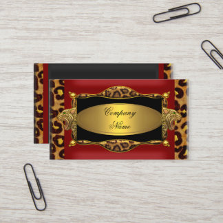 Red Leopard Black Gold Elegant Boutique 7 Business Card