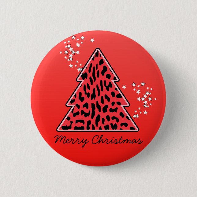 Red Leopard Cheetah Christmas Tree Button (Front)
