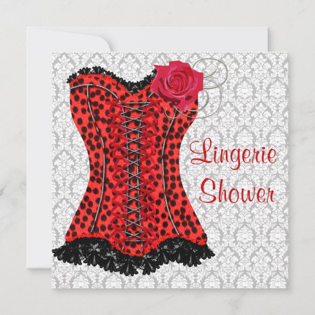 Red Leopard Corset Lingerie Bridal Shower Invitation (Front)
