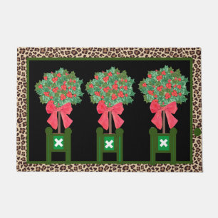 Red Leopard Holly Berry Chinoiserie Doormat