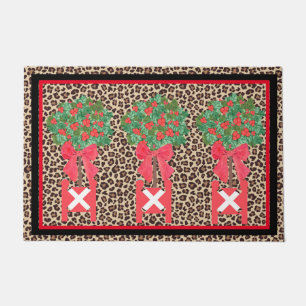 Red Leopard  Holly Berry Chinoiserie  Doormat