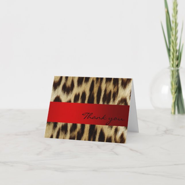 Red Leopard Monogram Stripes Thank You Note (Front)