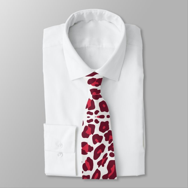 Red Leopard Pattern Neck Tie (Tied)