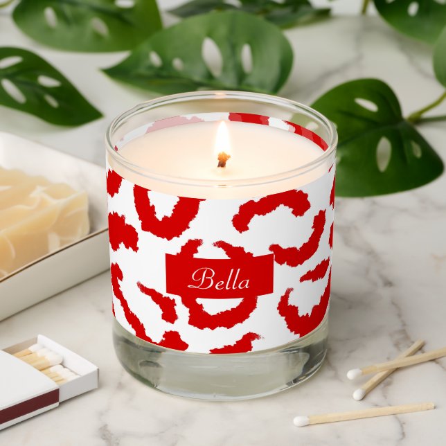 Red Leopard Pattern Scented Candle (Lit)