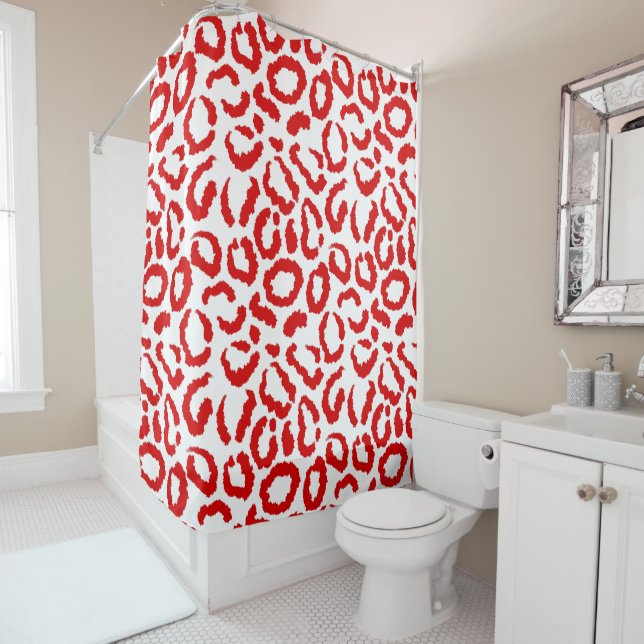 Red Leopard Pattern Shower Curtain (In Situ)