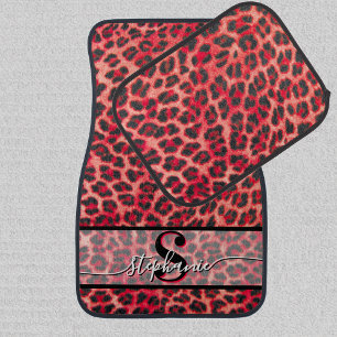 Red Leopard Print Car Floor Mats