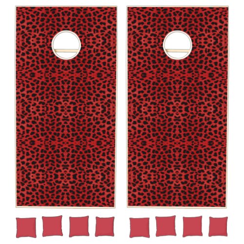 Red Leopard Print Cornhole Set