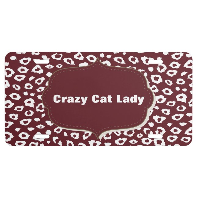 Red Leopard Print Crazy cat lady License Plate (Front)