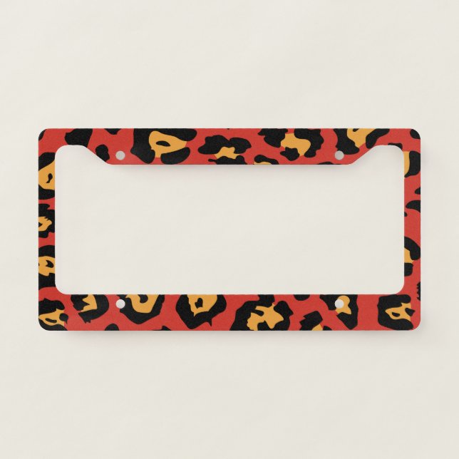 Red Leopard Print License Plate Frame (Front)