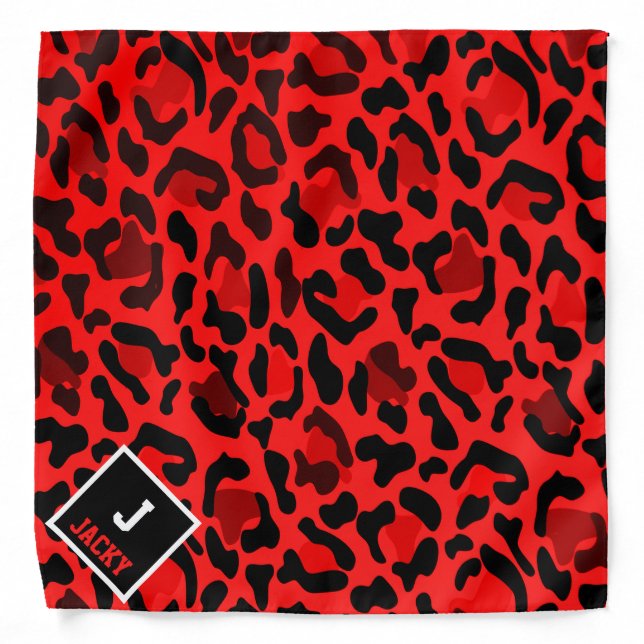 Red Leopard Print Monogram Dog Name Bandana (Front)