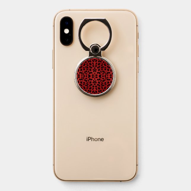 Red Leopard Print Phone Ring Stand (On Phone)