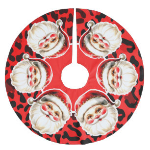Red Leopard Print Retro Santa Claus Christmas Brushed Polyester Tree Skirt