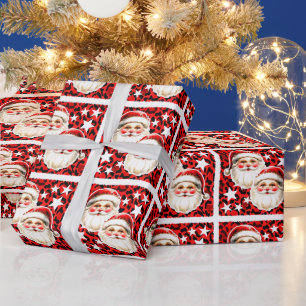 Red Leopard Print Retro Santa Claus Christmas Wrapping Paper