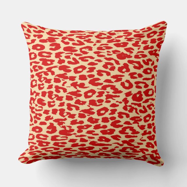 Red Leopard Print Skin Throw Pillow (Front)
