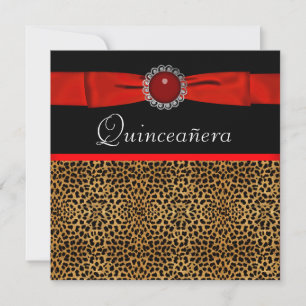 Red Leopard Red Quinceañera Invitations