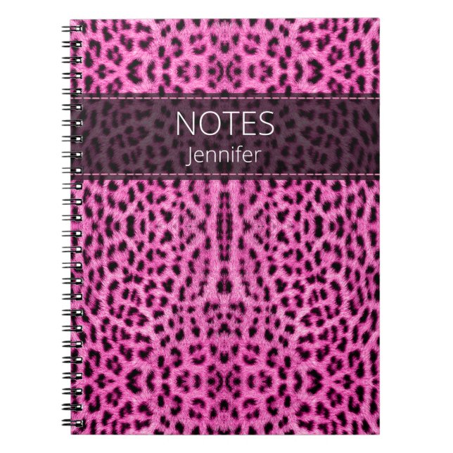 Red Leopard Skin Print Pattern Name Customized Notebook (Front)