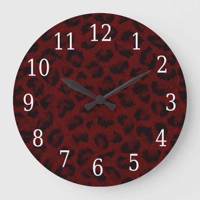 Red Leopard Skin Round Clock (Front)