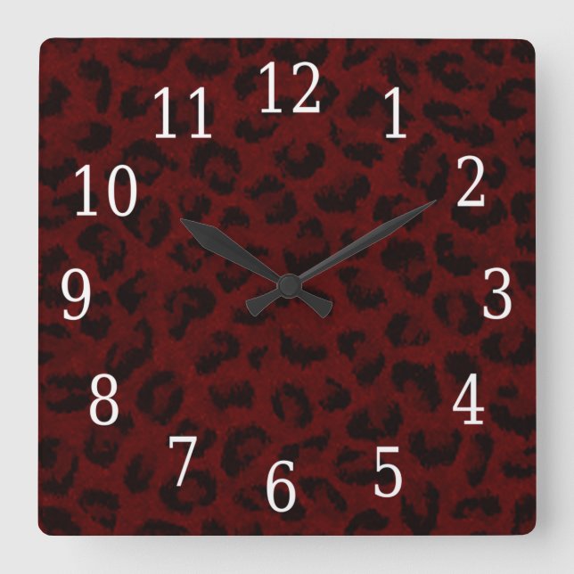 Red Leopard Skin Square Clock (Front)