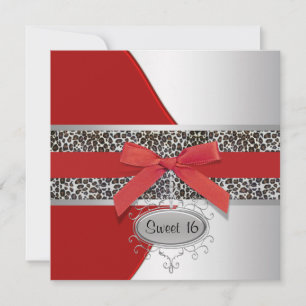 Red Leopard Sweet 16 Birthday Party Invitation